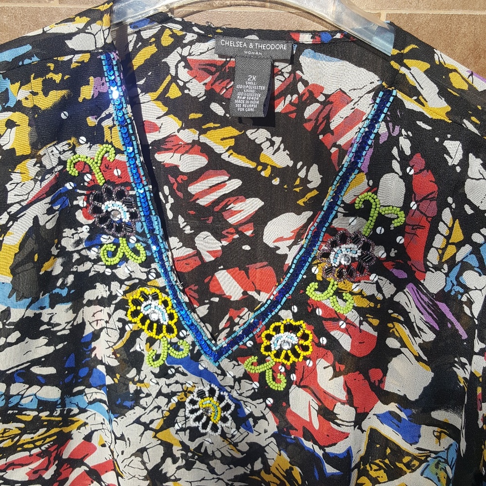 Colorful top with beaded accent